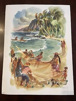 Vtg Art Print Midcentury Tiki Decor Hawaii Louis Macouillard Matson Menu 1960s • $38