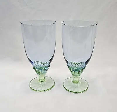 Vintage Bormioli Rocco Bahia Blue Green Goblet Drinking Crystal Glass Italy 7.5  • $34.99