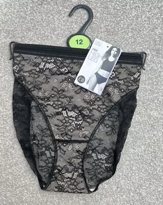 M&S Black Mix High Leg Knickers Size : Uk 12 • £5