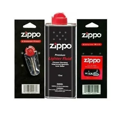 New (1 X Set ) Original Zippo Lighter Fuel Fluid Petrol   1 X Wick & 6 Flints • £8.49