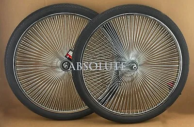 Vintage Lowrider 26  144 Spoke Chrome Dayton Rim Set W/ Solid Black Brick Tires. • $209.79