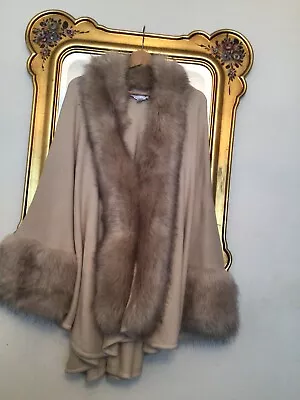 £34.99 • Buy JOSEPH RIBKOFF Beige FAUX FUR TRIM Cape FREE SIZE