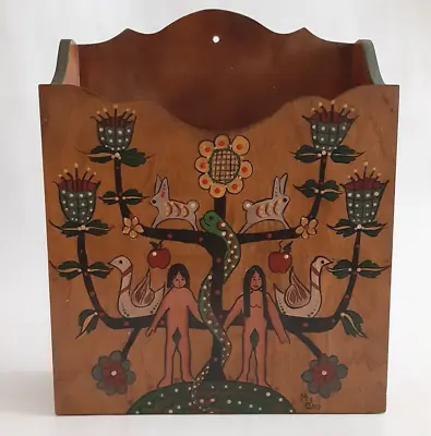 Vintage - Hand Painted Wood Mail Holder - Signed MCM Folk Art 1960's Retro Decor • $34.99