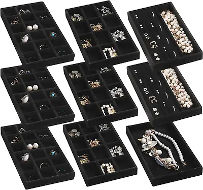 Jewelry Organizer Tray Stackable Velvet Trays Drawer Storage Display Case 9 Pk • $34.81