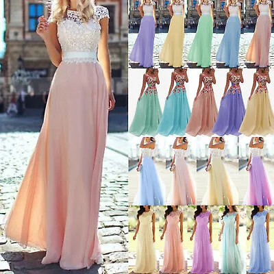 £28.39 • Buy Women Lace Bridesmaid Wedding Prom Ball Gown Plus Size Evening Long Maxi Dress