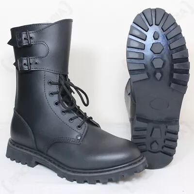 Black Leather French Army Ranger Buckle Boots - Mens Combat Military New Shoes • $133.95