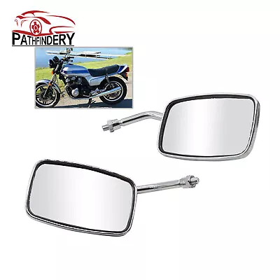 10mm Chrome Motorcycle Rectangular Rearview Mirrors For Honda Suzuki Kawasaki  • $17.58