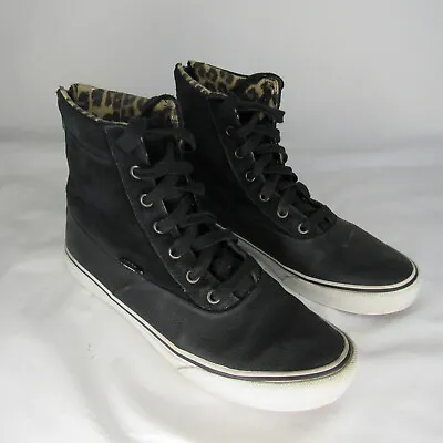 Vans Sk8-hi Slim Zip Black Leather Sneaker Leopard Print Women's 8  • $34.99