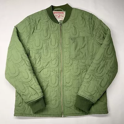 True Religion Jacket Mens Light Bomber Stitch Repeat Logo Green Size Large • $74