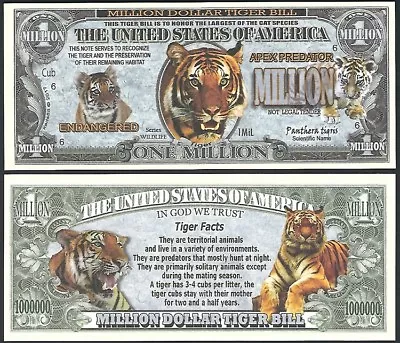 Tiger Preservation Million Dollar Novelty Bill With Facts - Lot Of 2 Bills  • $2.49