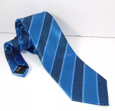 020-Twenty Dollar Tie BLUE STRIPED Geometric Silk Tie  EXTRA LONG 65 X 3.25 • $19.99