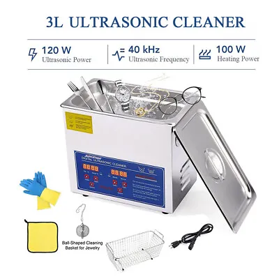 Commercial 3L Ultrasonic Cleaner W Timer Heating Machine Digital Sonic Cleaner • $76.99