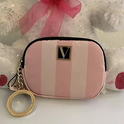 Victoria's Secret Signature Stripe Coin Pouch Wallet Card Holder W/ Keychain Zip • $24.99