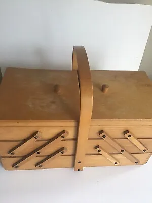 Vintage Wooden Cantilever Sewing Box Crafting Storage • £35