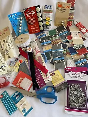 44 Pcs Sewing Lot Vintage Mostly NOS Needles Zippers Rick Rack Trim Binding MORE • $19.98