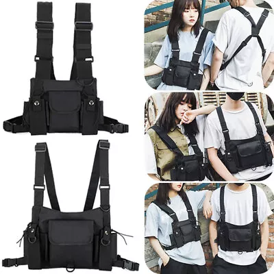 Nylon Vest Chest Rig Bag Hip Hop Tactical Harness Cross Shoulder Waist Packn 1x • £10.75