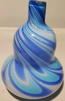 Zanfirico Murano Blue & White Swirled Angel Wings Vase Blown Art Glass MCM 6x5  • $39.99