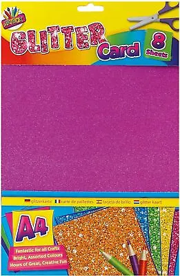 8 Sheet Glitter Card A4 Art Craft Kids Children School Creative Card Colours Fun • £2.99