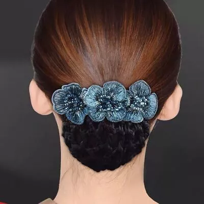 Flower Bowknot Crochet Bow Bun Net Snood Hair Clip For Light Attendant Nurses • £3.71