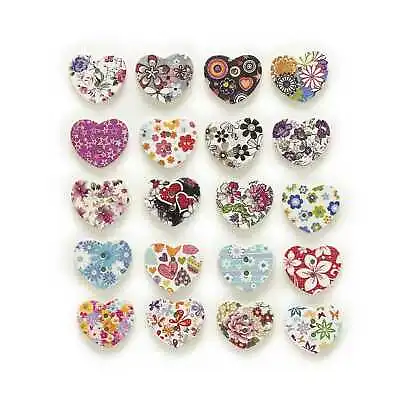 50 Heart 2 Hole Wood Buttons Sewing Scrapbooking Clothing Gift Home Decor 17mm • $3.79