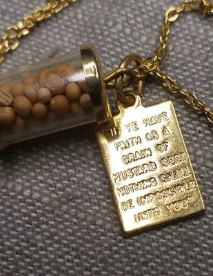 Vintage Mustard Seed Faith Jesus Canister Gold Tone Necklace G56 • $28.99