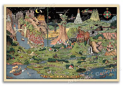  The Land Of Make Believe” 1930 Vintage Style Fairy Tale Map Poster - 16x24 • $12.95