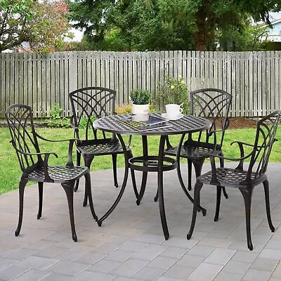  Cast Aluminium 4-Seater Outdoor Garden Table & Chair Set Brown • £323.99