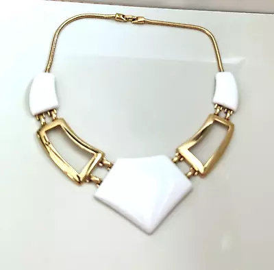 Vintage Monet Chunky White & Gold Toned Choker Necklace 1980's • $34.99