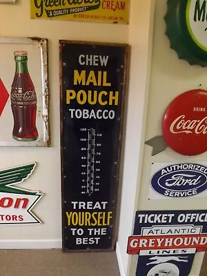 Vintage Mail Pouch 6 Foot Porcelain Thermometer VERY NICE! Minty! GAS OIL SODA C • $7500