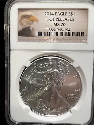 2014 American Eagle Silver Dollar Ngc Ms70 First Release.  Eagle Label. • $50