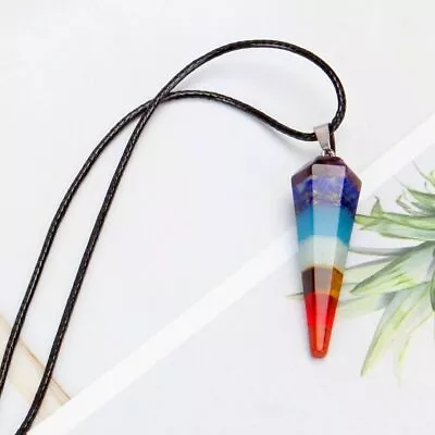 7 Chakra Gemstone Pendant Rainbow Crystal Cone Necklace For Reiki Energy Healing • $6.50