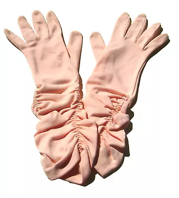 VTG 50's 100% Nylon Ladies Pink Ruched Mid Arm Stretchy Gloves Large Size 7-8 • $15