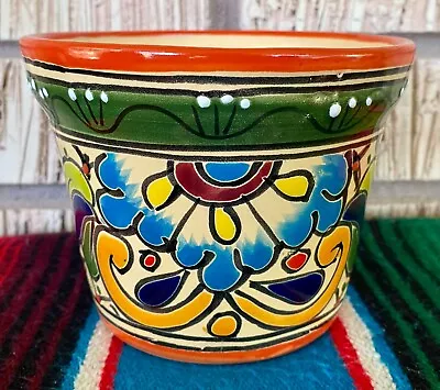Mexican Ceramic Flower Pot Planter Folk Art Pottery Handmade Talavera #4 • $19.99