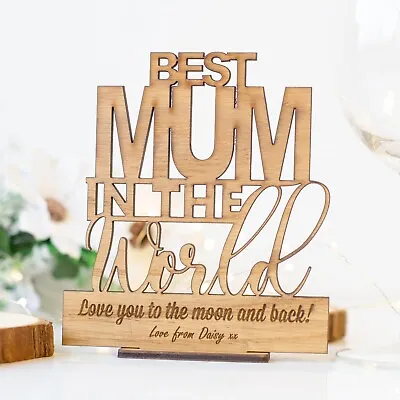 £4.99 • Buy Mothers Day Personalised Gift Best Mum Plaque Wooden Oak Gifts Custom Engraving
