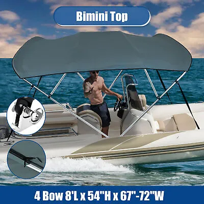600D 4 Bow 8'L X 54 H X 91 -96 W Bimini Top Stainless Steel Deck Hinges Gray • $146.24