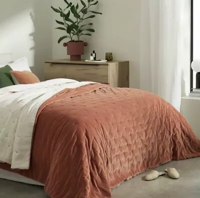 BNWT Made.com Lorna Quilted Velvet Bedspread In Cinnamon 225 X 220cm RRP £210 • £124.99