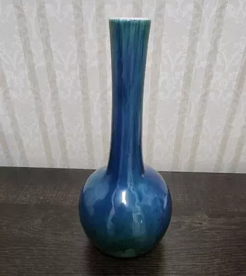 Vintage Haeger Vase USA 10” Tall Blue Green Drip Glaze Pottery MCM • $25