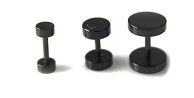 3 X Mens Surgical Steel Earring Ear Stud Fake Ear Stretcher Stainless Black • £2.99