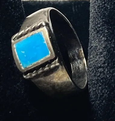 Vintage Handmade Turquoise Ring Sz5 Sterling Silver • $28