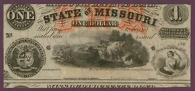 186X State Of Missouri MO $1 Obsolete Note - Watermarked Paper (60535) • $275