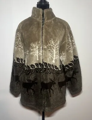 Black Mountain Outdoor Zip Up Heavy Fleece Jacket Size Small Forest Moose Sherpa • $28