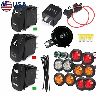 Rocker Switch Turn Signal Kit Street Led Light Horn Hazard Set  For SXS UTV ATV • $24.99