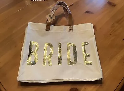 Brand New! Mud Pie Canvas Gold Sequin  Bride Tote Bag • $15.99