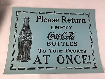 Vintage Coca-Cola Advertising Sign Blue - Please Return Empty Coca-Cola Bottles • $12.50