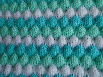 New  Hand Knitted Baby Blanket.  Unisex. Shades Of Turquoise. • £5.50