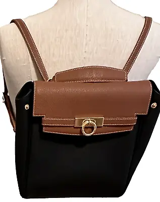 PARISA WANG NY Black And Brown Pebbled Leather Backpack Shoulder Bag EUC • $86