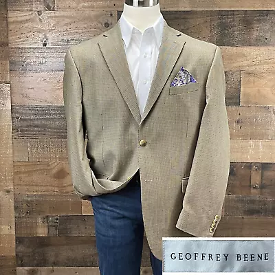 Geoffrey Beene Sport Coat Blazer Suit Jacket Wool 2 Button Brown Check 46R • $69.95