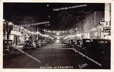 RPPC St Elmo IL Main Street Rexall Pharmacy Store Night Photo Vtg Postcard B17 • $165