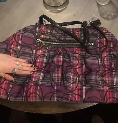 Coach Poppy Large Tartan Plaid Fabric Tote Shopper Shoulder Handbag • $48