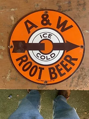 A & W Root Beer Porcelain Sign Nearly 12” Diameter • £72.39